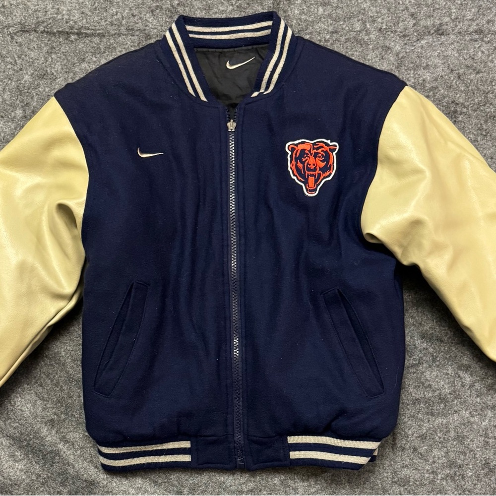 Kids Nike NFL Chicago Bears Varsity Jacket Navy blue&Cream Leather